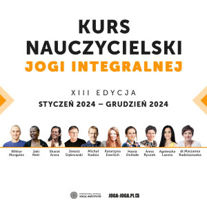 logo: KURS NAUCZYCIELSKI JOGI INTEGRALNEJ. START: STYCZEŃ 2024